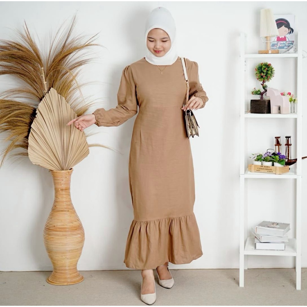 BEFAST - ZFS LONGDRESS SOFIA / ARQELA LINEN KOREAN MERMAID DRESS / Dress Pass Body Trendy / Maxy Dress Wanita Remaja / Pakaian Pesta/Kondangan / Longdress Lengan Panjang / Fashion Kekinian Wanita Remaja ABG / Outfit Style Selebgram