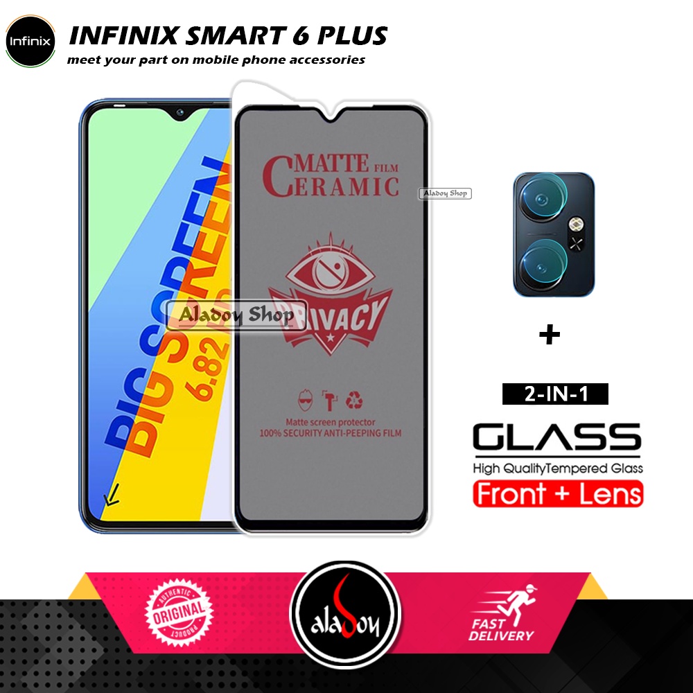 PAKET 2IN1 Anti Gores Privacy Infinix Smart 6 Plus + Tempered Glass Kamera