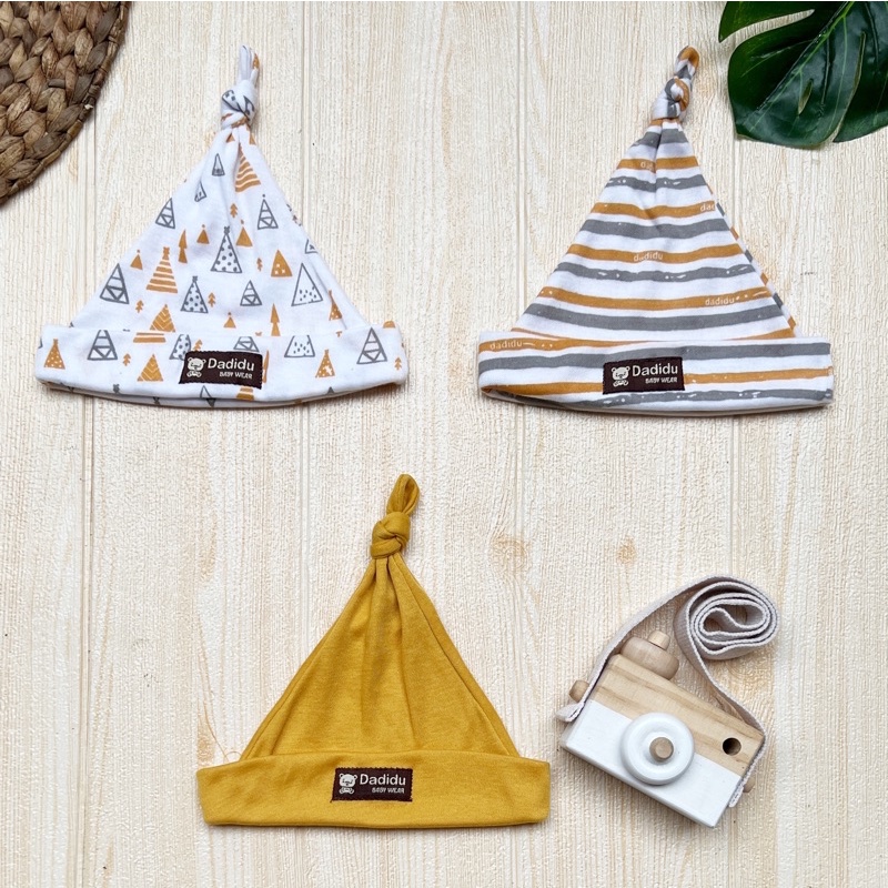 Serian MUSTARD DADIDU - 3 PCS TOPI KUPLUK Bayi Baru Lahir Topi Bayi 0 - 3 Bulan MUSTARD SERIES