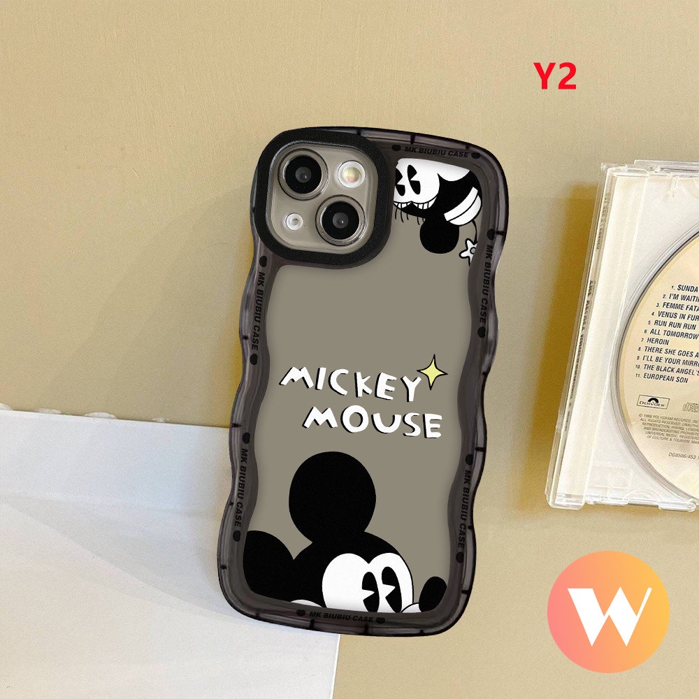 Cute Disney Mickey Mouse Case OPPO A17 A95 A16 A53 A55 A3s A12 A76 A15 A5 A9 A77 A74 A5s A1k A77s A54 A96 A57 A16s A7 A16K A17K A52 Reno 7Z 7 8Z 6 8 Wavy Edge Soft Tpu Couple Cover