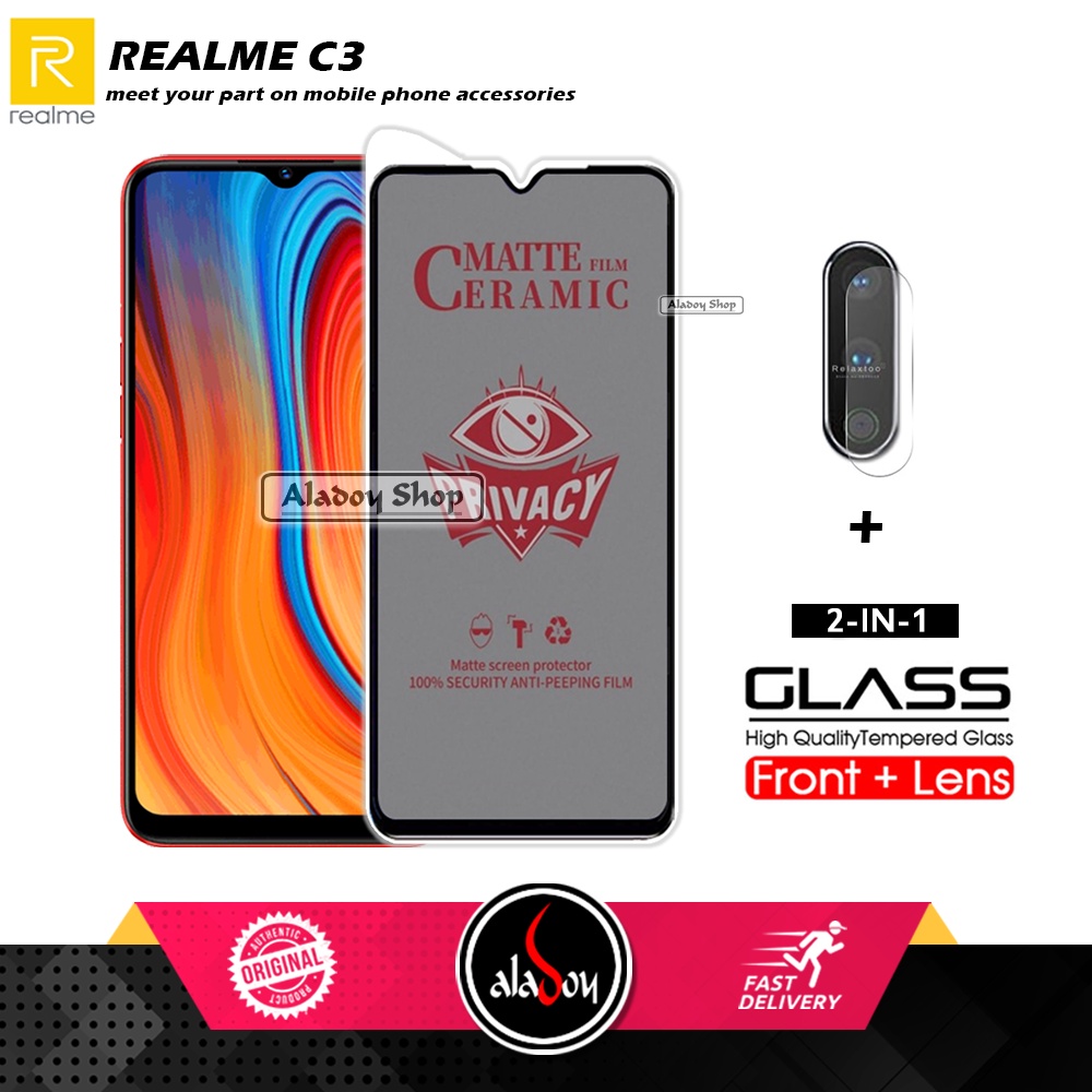 PAKET 2IN1 Anti Gores Privacy Realme C3 + Tempered Glass Kamera