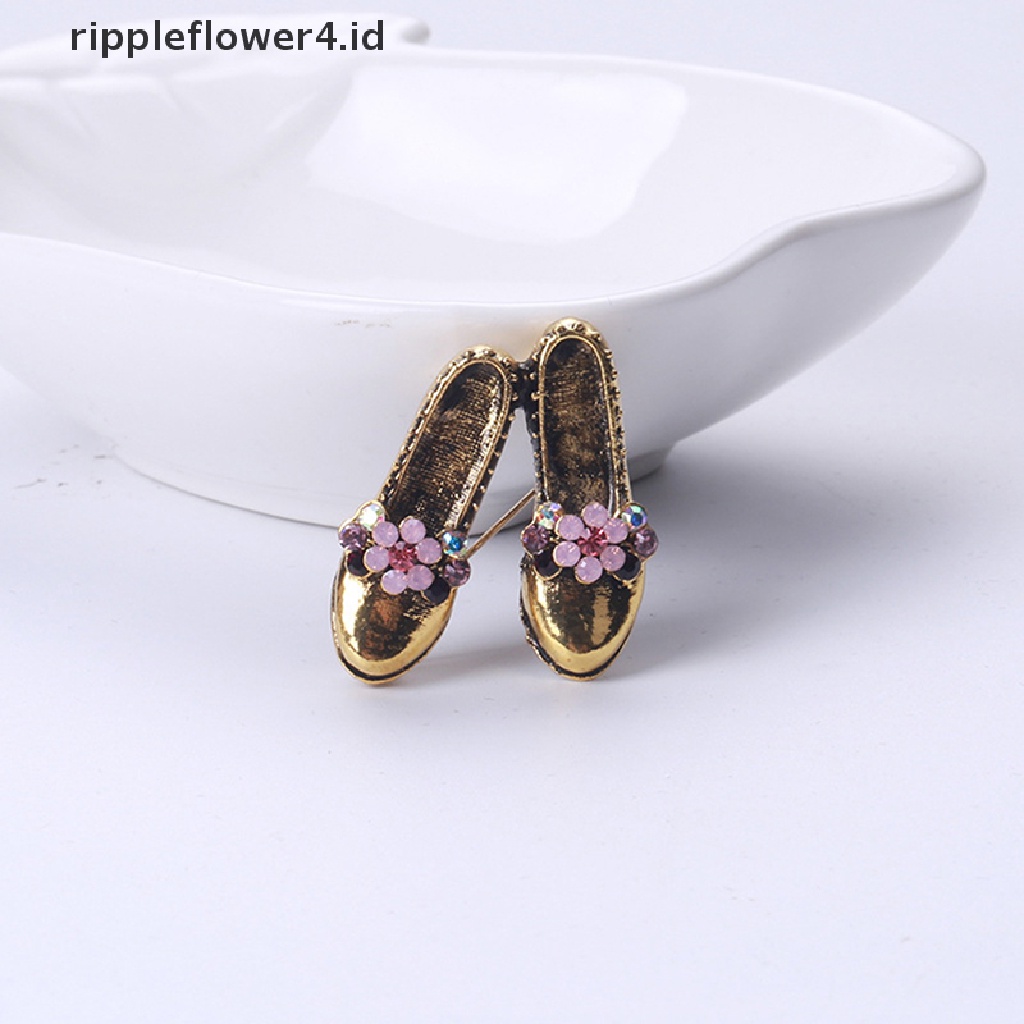 {rippleflower4.id} Retro Vintage Sepatu Bros Pink Berlian Imitasi Bunga Ikatan Simpul Sepatu Bros Pin~