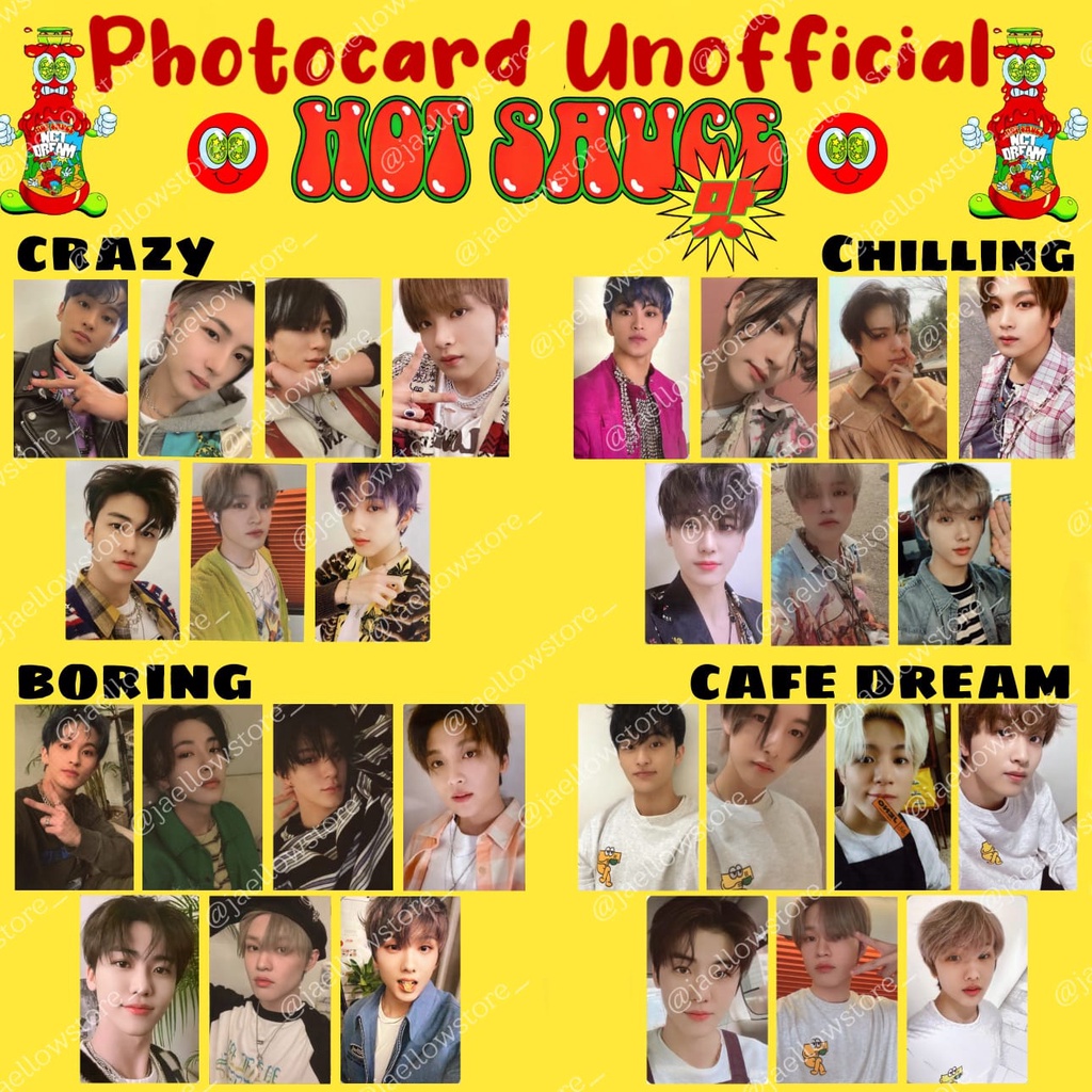 PC PHOTOCARD HOT SAUCE NCT DREAM CRAZY BORING CHILLING CAFE AR JAEMIN JENO MARK HAECHAN RENJUN JISUN