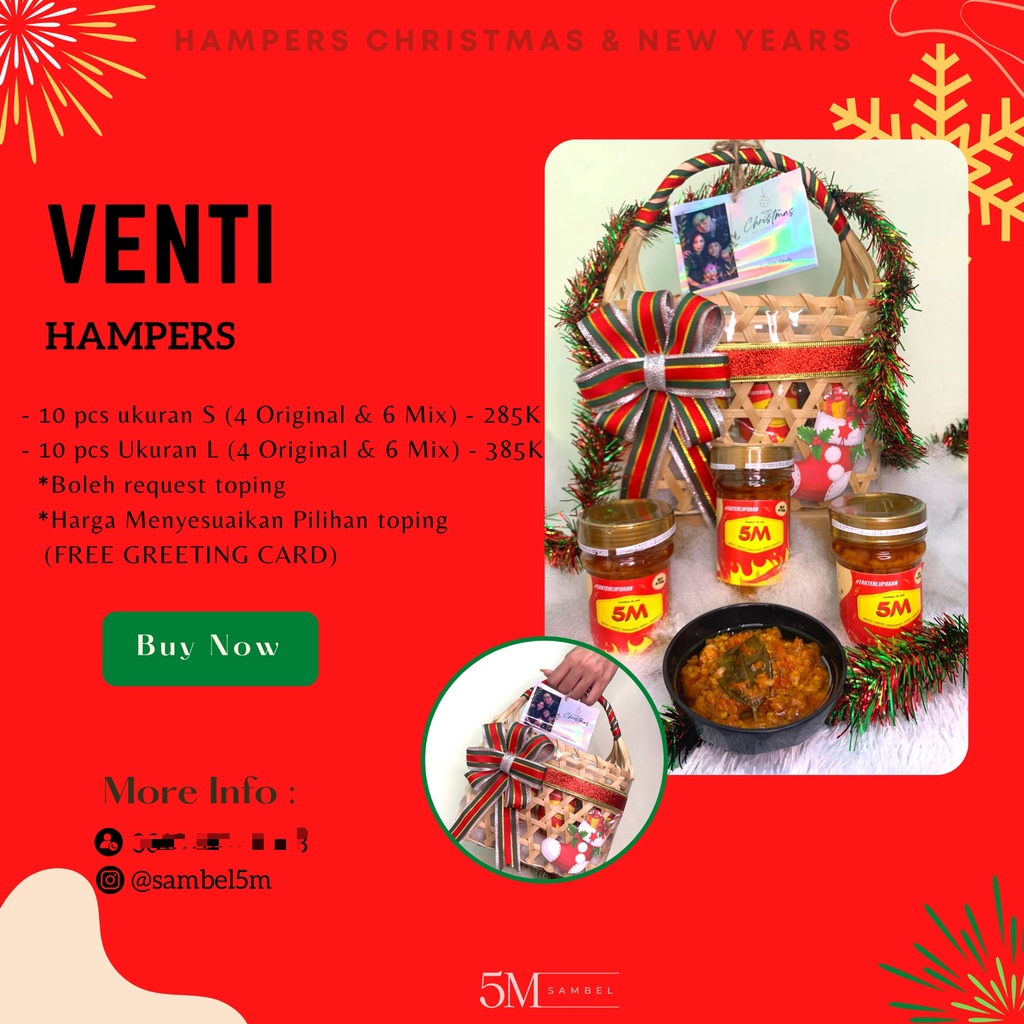 

HAMPERS TAHUN BARU IMLEK ULANGTAHUN NATAL LEBARAN HAJI SELAMATAN HAMPERS SAMBEL 5M UKURAN VENTI 150ML SAMBEL TERMANTAP #TAKTERLUPAKAN