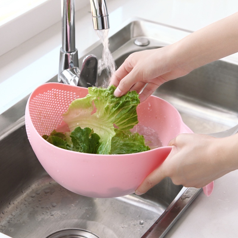 1pc Colander Saringan Beras Bahan Plastik Warna-Warni Dengan Gagang/Keranjang Saringan Cuci Buah Sayuran Gadget Dapur