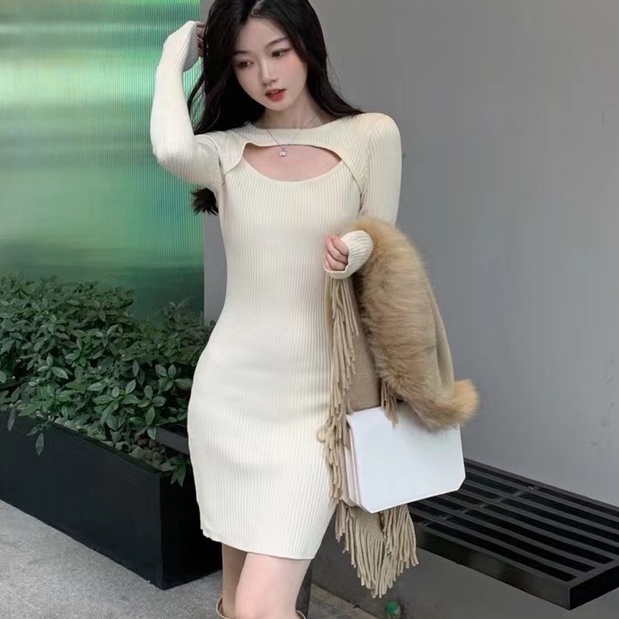 【Elegant】Bodycon  Long Sleeve Knitted Slim Fit Dresses 2324