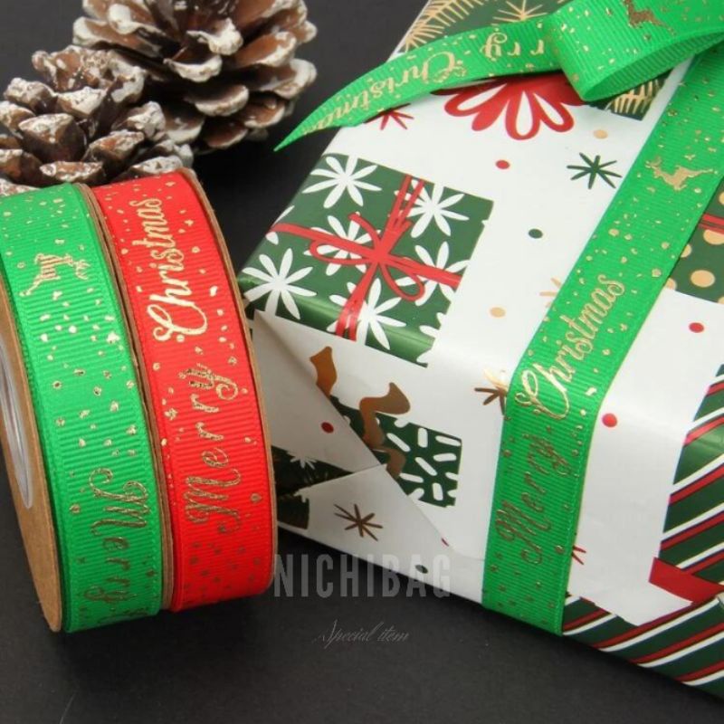 

CHRISTMAS SLOGAN GIFT WRAPPING RIBBON 2.5 CM | PITA SATIN NATAL | PITA SATIN | SATIN RIBBON | GIFT | GIFT BAG