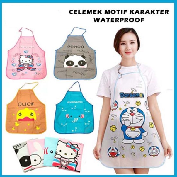 Celemek Anti Air | Apron Celemek Masak Plastik Anti Air Waterproof Anti Minyak Dewasa Karakter Murah