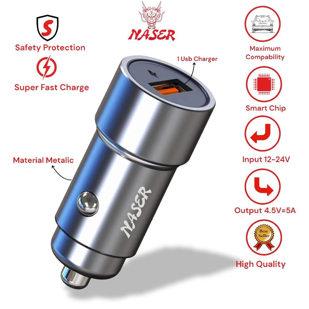 SAVER NASER 1USB SB-03 / ADAPTOR CAR CHARGER 22.5W MAX OUTPUT POWER DELIVERY/PRODUK ORIGINAL