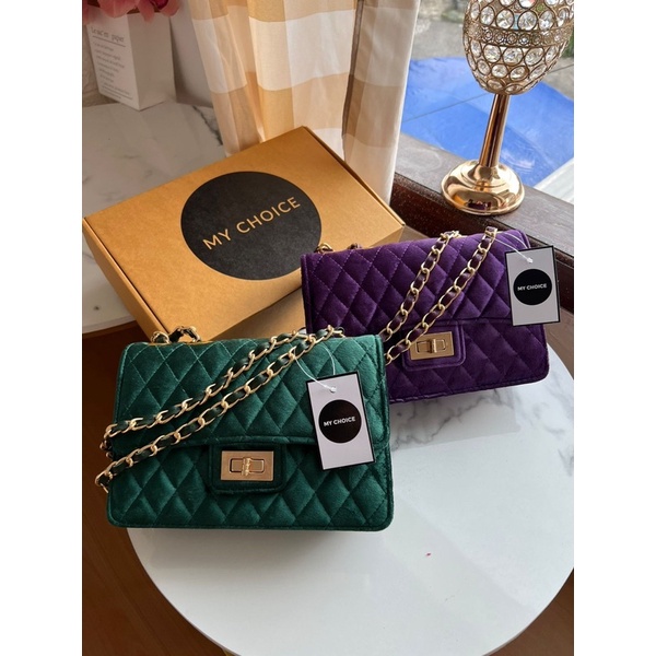 TAS WANITA SELEMPANG KODE MY CHOICE BAG SUEDE RANTAI EMAS ✅GRATIS BOX
