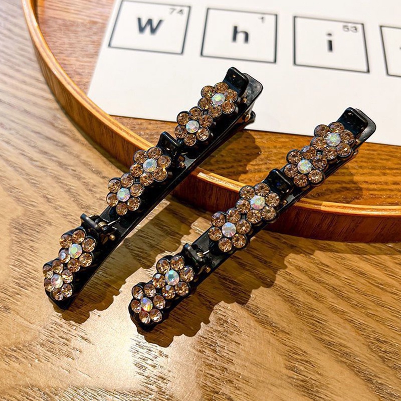 3pcs Jepit Rambut Kepang Kristal Fashion Duckbill Clip Fashion Double Layer Hair Clip Dengan 3jepitan Kecil Manis Jepit Poni Lucu Untuk Wanita &amp; Anak Perempuan