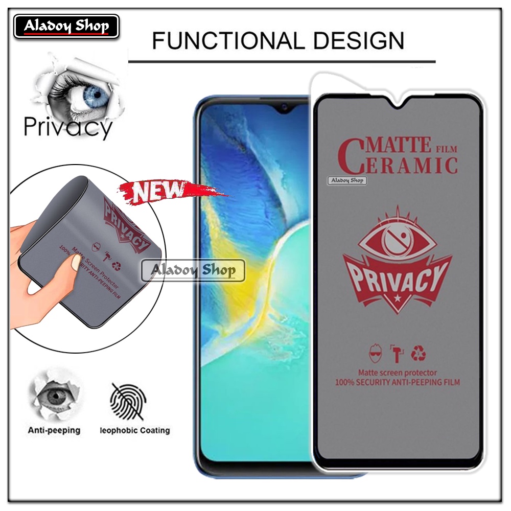 Tempered Glass Anti SPY Vivo Y15S/Y01 Anti Gores Privacy + Tempered Glass kamera dan Skin Carbon