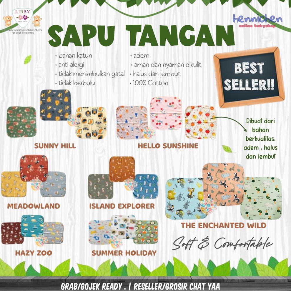 BANYAK MOTIF 3 pcs Sapu Tangan Libby / MIYO Cotton Bahan Lembuti/Baby Baby Print SNI ALL SIZE / ENCH