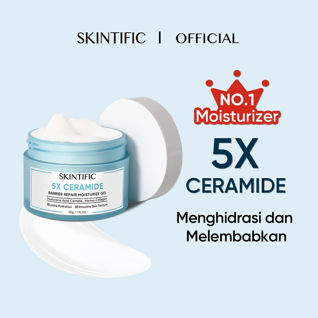 SKINTIFIC 4pcs with Sunscreen - Paket Skincare Moisture Gel + Serum Sunscreen + Exfoliating Toner / Soothing Toner + Brightening