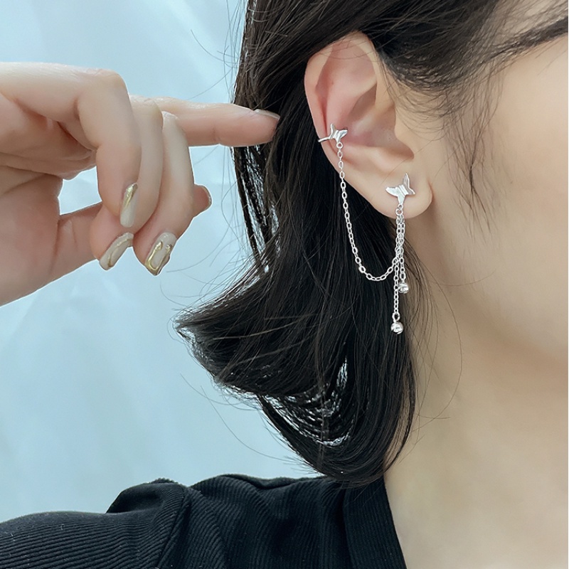 Papaozhu 3 Pcs Korea s925 Perak Menjuntai Rumbai Kupu-Kupu Klip Anting Untuk Wanita Gadis Fashion Link Rantai Cuff Earring Perhiasan Hadiah