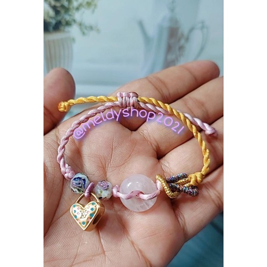 MELDY SHOP bracelet gelang tali hongkong 24k 999 variasi emas asli charm baby mini LOVE hati heart k