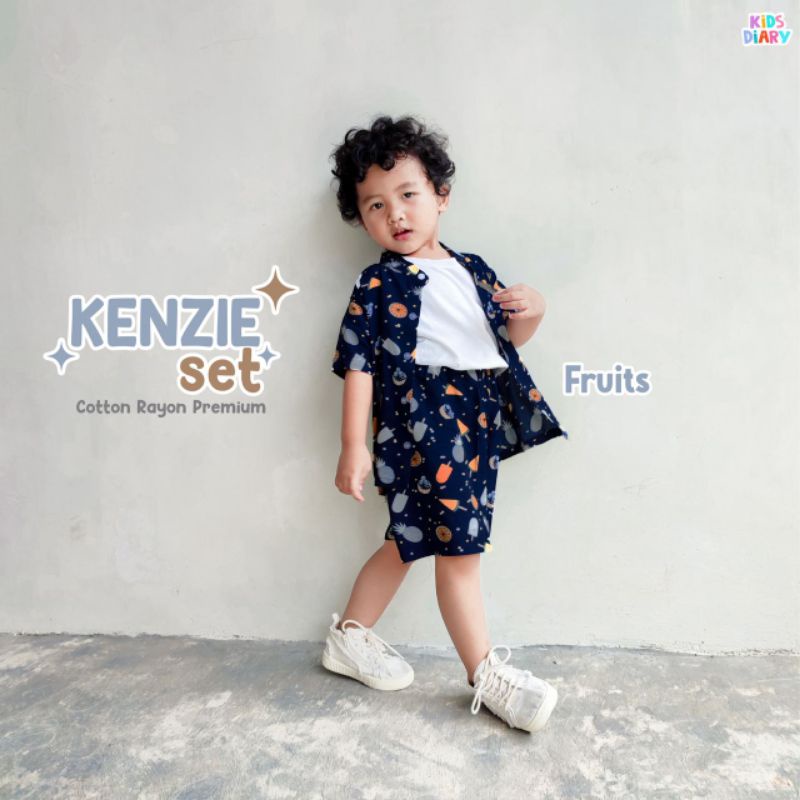 Setelan Kemeja Anak Celana Pendek Motif Lucu Kenzie Set