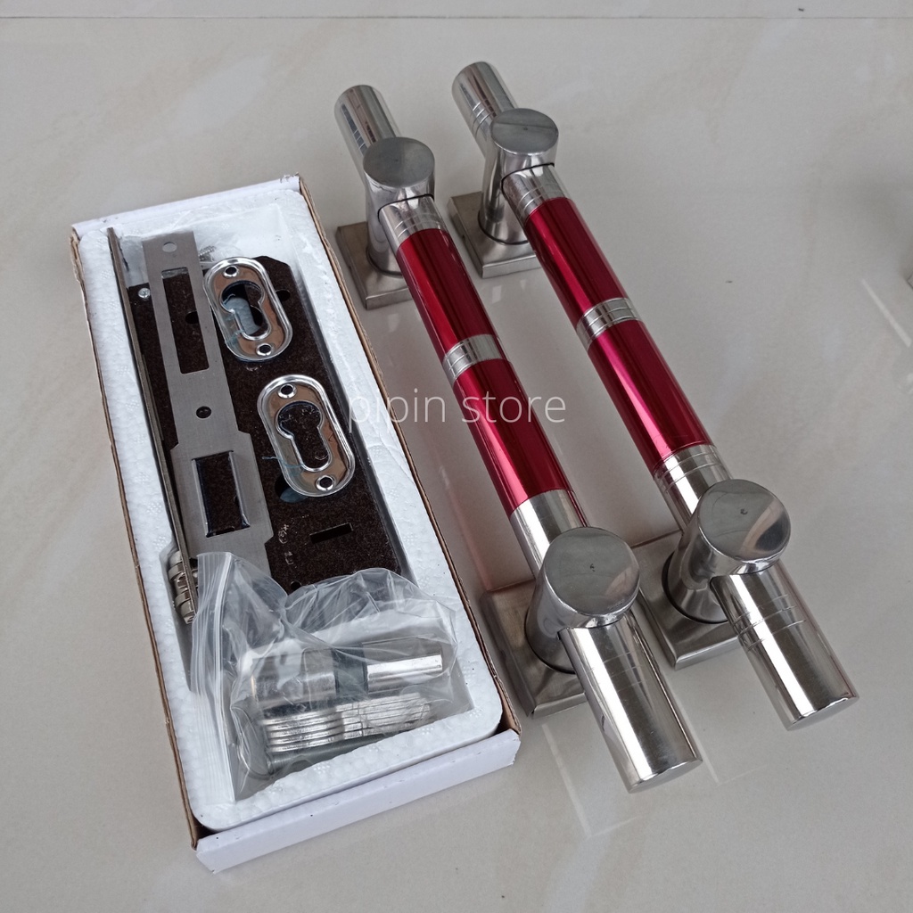 4 Handle Gagang Pintu Rumah 1 Set Kunci Panjang 45cm 33cm Murah Minimalis Tarikan Pintu Rumah Kayu Stainless Steel Hendel Handel Pintu Rumah Mewah