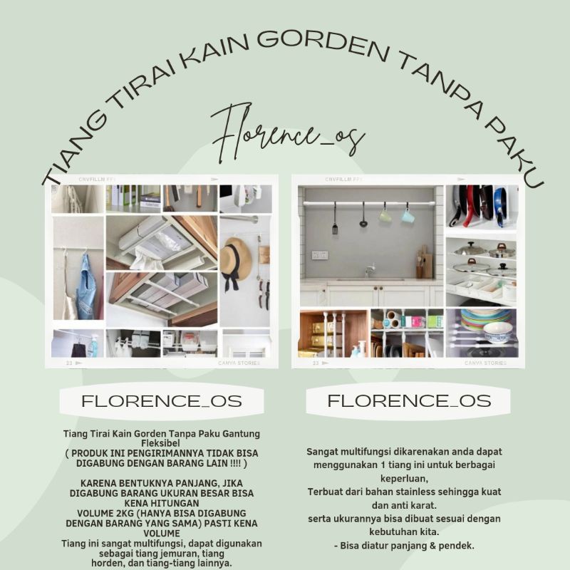 FLO - Tiang Tirai Kain Gorden Tanpa Paku Tiang Gantung Fleksibel