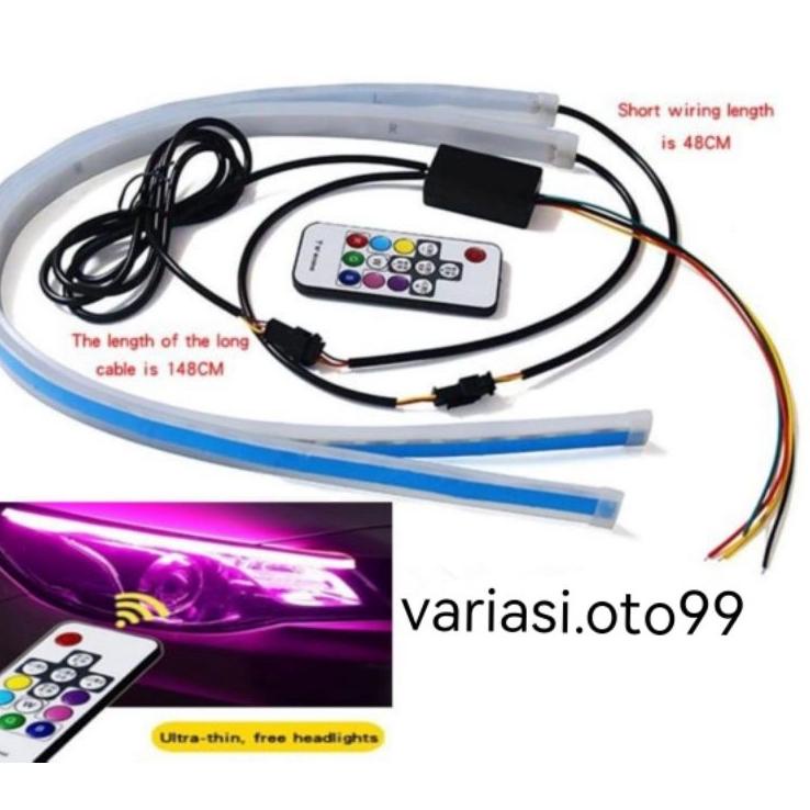 Garansi Sampai LAMPU ALIS LED DRL SLIM RGB REMOT SEN RUNING LAMPU ALIS MOBIL MOTOR 30CM 45CM 60CM 12VOLT  1SET LENGKAP