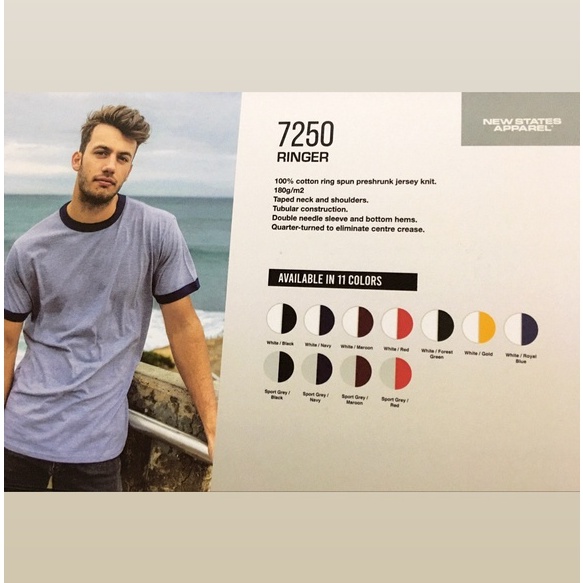 Kaos Polos Ringer New States Apparel Premium Cotton 7250 Combed 20s