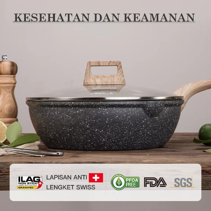 READY BAYAR DITEMPAT Carote Deep Frypan 24 cm dengan tutup wajan penggorengan pan KODE2648