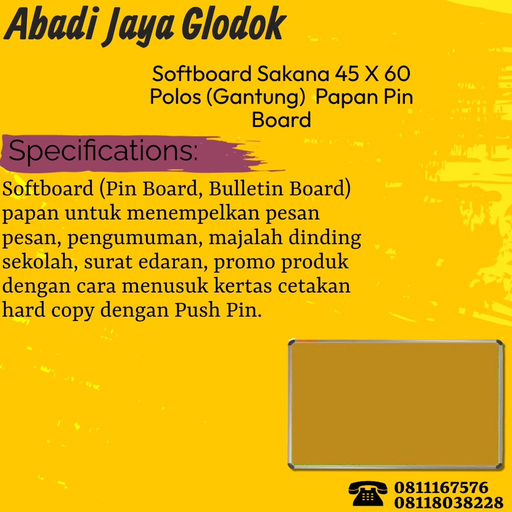 

Softboard Sakana 45 X 60 Polos (Gantung) / Papan Pin Board