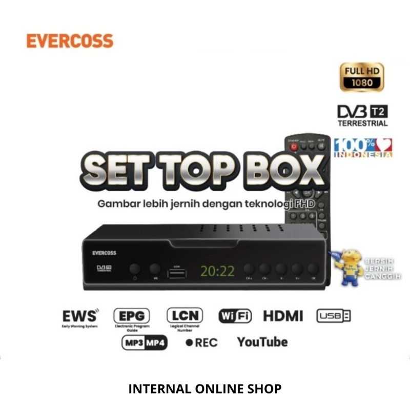 Set Top Box EVERCOSS Mega Box DVB-T2 Digital TV KOMINFO Resmi