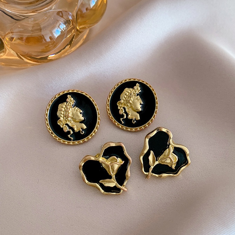 Anting Hitam Ladies Vintage Ao Dai Stud Earrings Musim Gugur Musim Dingin Anting Hijab