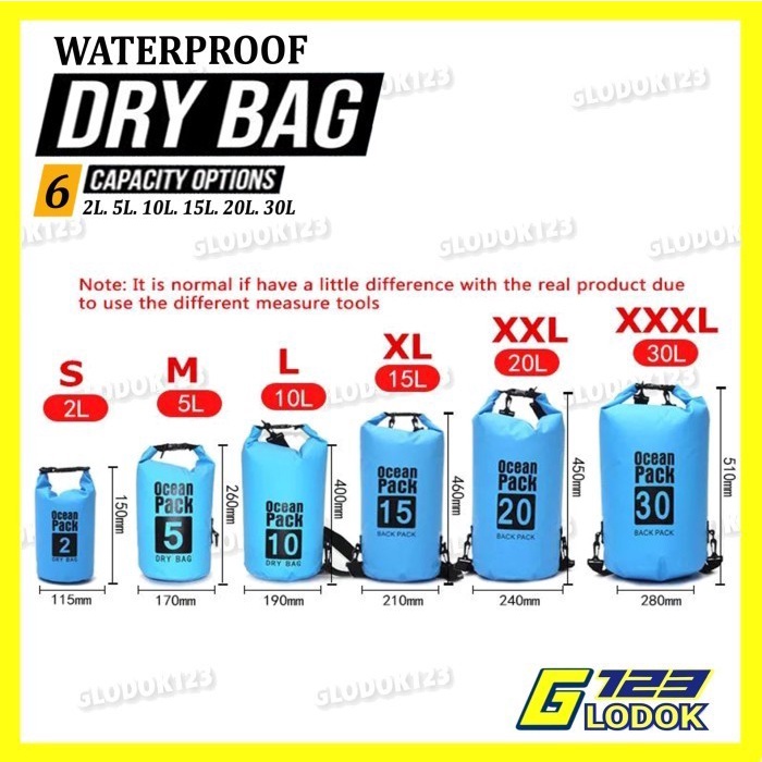 Dry Bag Ransel Tas Hiking Waterproof Tahan Air 2L 5L 10L 15L 20L 30L