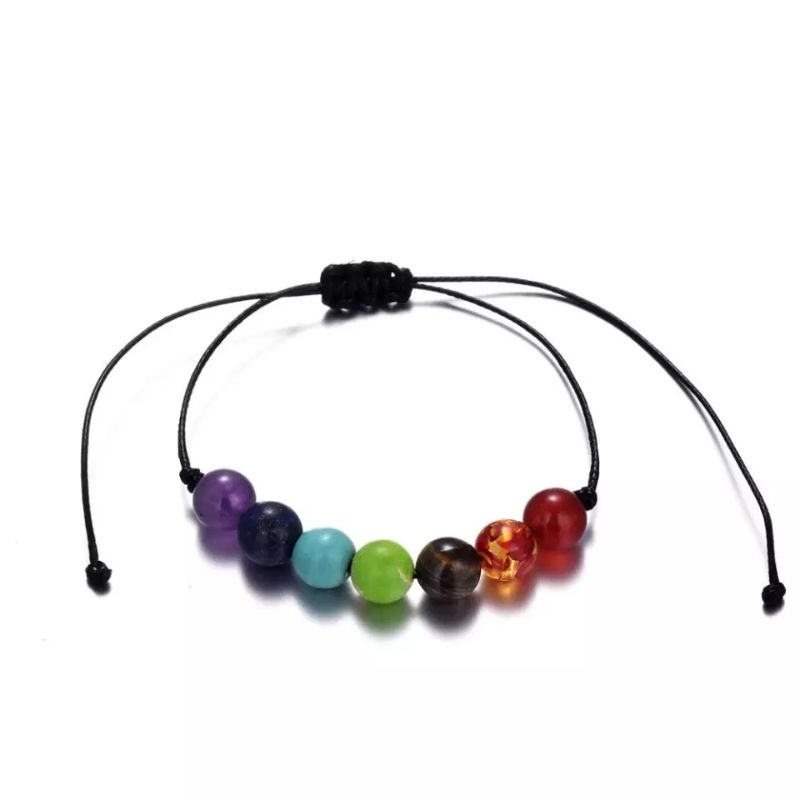 Gelang Tali Simple Batu Alam 7 Chakra Healing Balance Yoga - Pria - Wanita