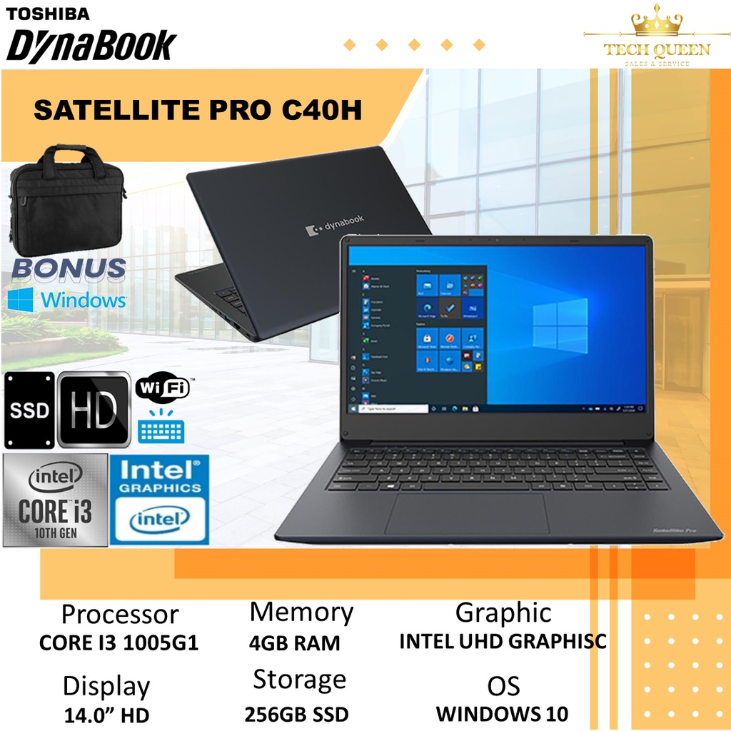 Laptop Toshiba Satellite Pro C40H/L40H Core i3 1005G1 Ram 4GB 256ssd Windows 10 14.0 Inchi