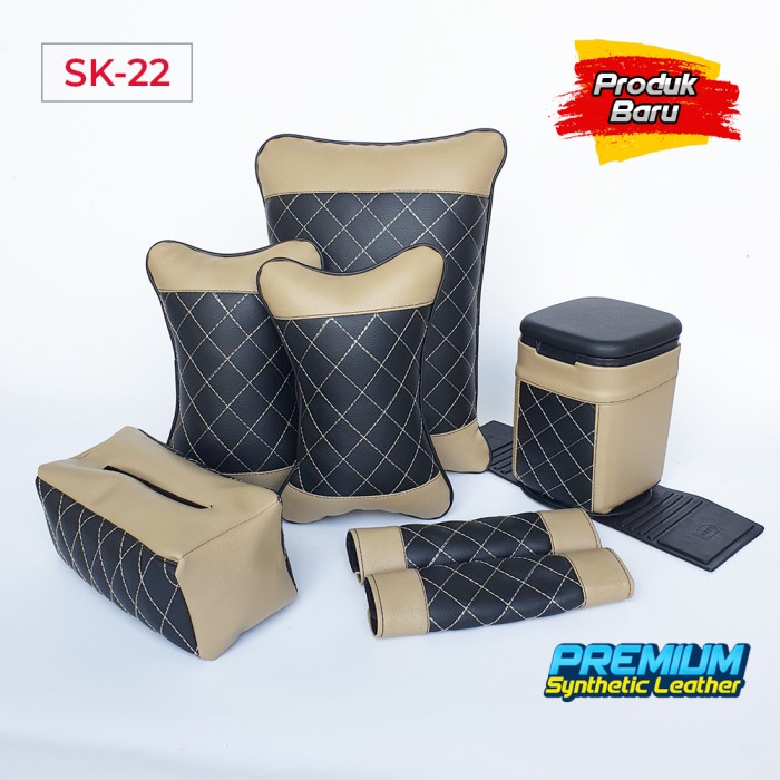 Set Bantal Mobil 4 In 1 / Bantal Kulit Mobil - Wajik Hitam