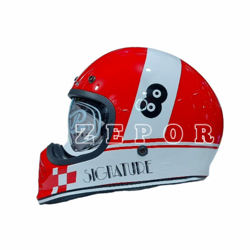 Helm Retro Cakil JPX JP Signature SG 03 Merah Fr Glossy