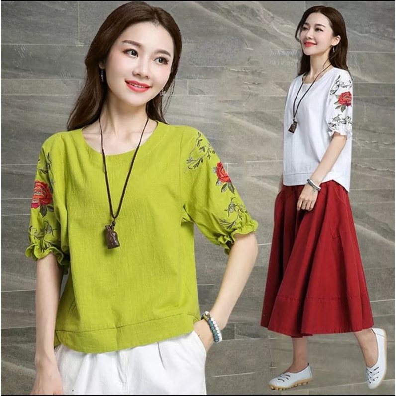baju bahan motif bordir katun linen