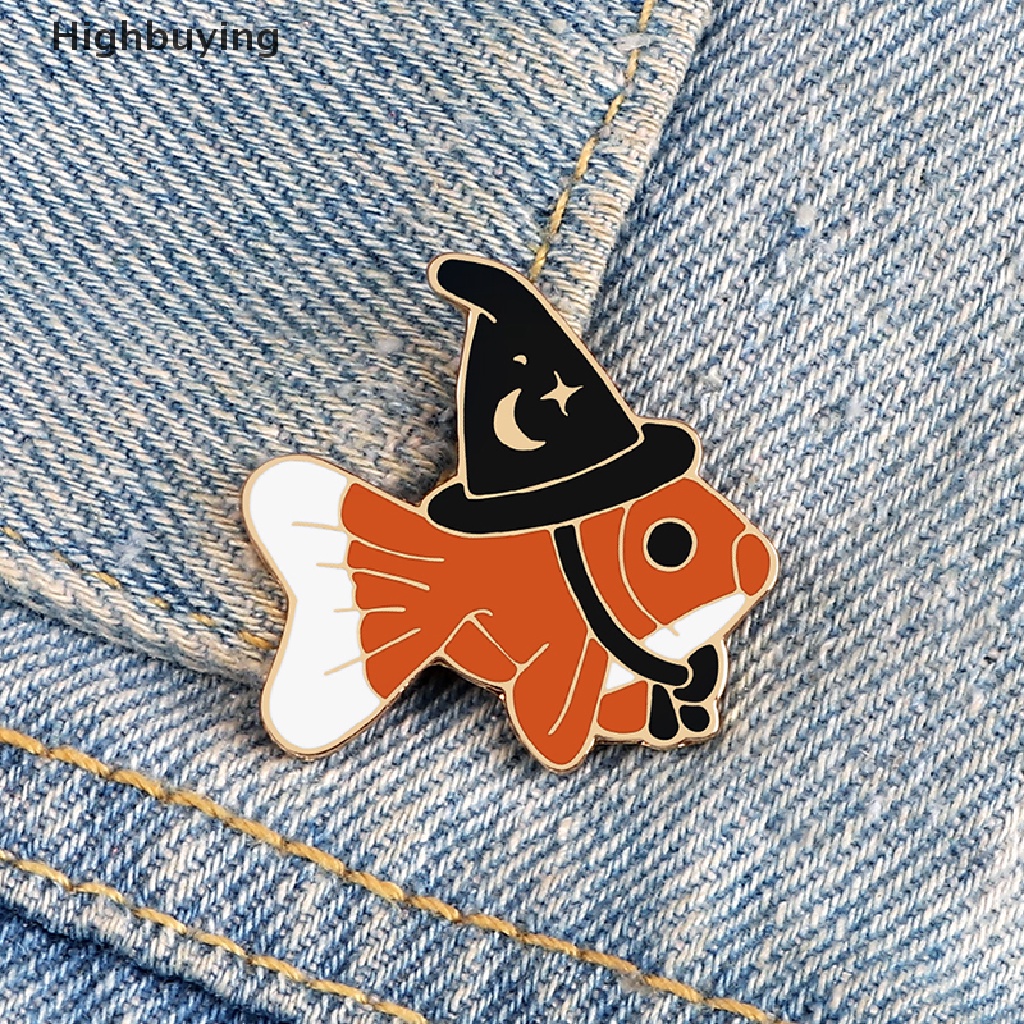 Hbid Bros Ikan Penyihir Kreatif Hewan Lucu Enamel Pin Ikan Beruntung Dengan Topi Ajaib Lencana Tas Perhiasan Hadiah Glory