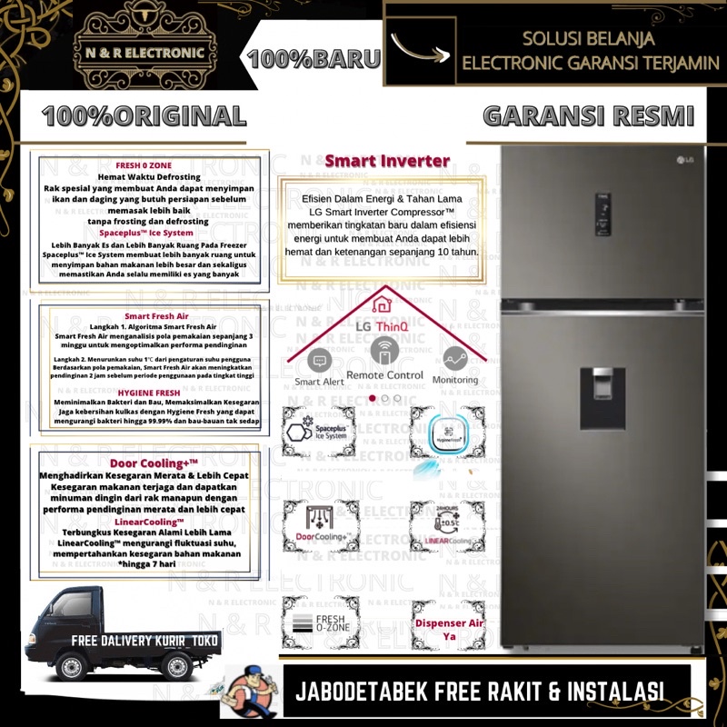 LG GN F392PXAK KULKAS 2 PINTU WITH DISPENSER SMART INVERTER COMPRESOR GARANSI 10 TAHUN COMPRESOR LG 