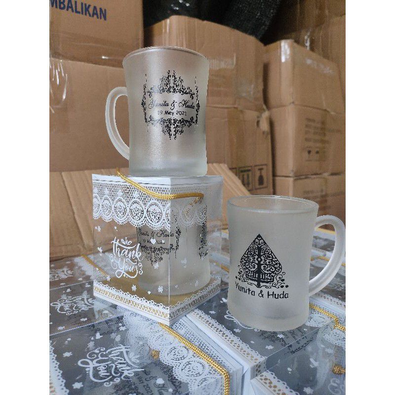 Souvenir gelas gagang + sablon custom