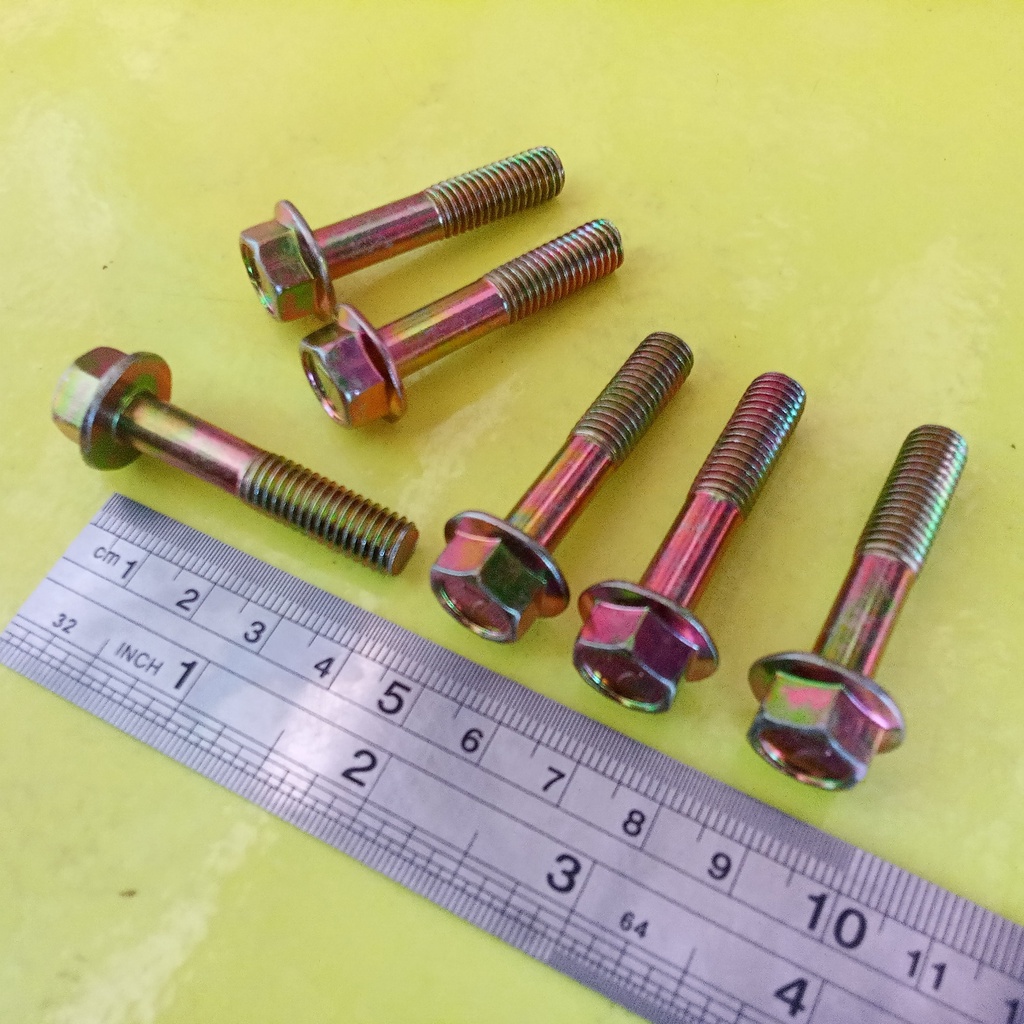 FLANGE BOLT KUNING M8 X 40 / BAUT 12 KUNCI 12 / BAUT TOPI M8 X 40 KUNING / FLANGE BOLT M8X40 KUNING 