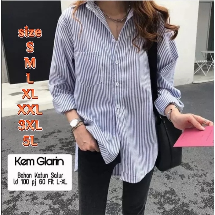 KEMEJA SALUR KEMEJA KERJA WANITA MOTIF GARIS GARIS KEMEJA WANITA TRENDI KEMEJA WANITA JUMBO KEMEJA WANITA TERBARU 2022 KEKINIAN VIRAL/KEMEJA WANITA LENGAN PANJANG/KEMEJA MOTIF GARIS HITAM PUTIH/KEMEJA WANITA OVER SIZE S M L XL XXL XXL 5L