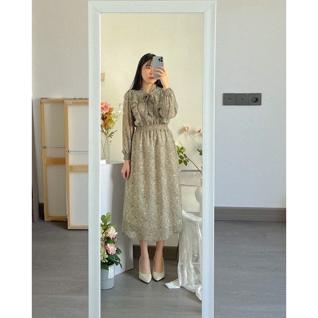 KANON - Kazahana Floral Dress (ada furing) - Dress midi motif bunga vintage korean look