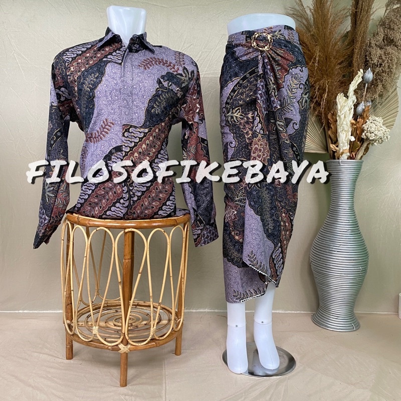 KEMEJA BATIK COUPLE PASANGAN ROK LILIT BATIK SET ROK LILIT INSTAN ROK BATIK