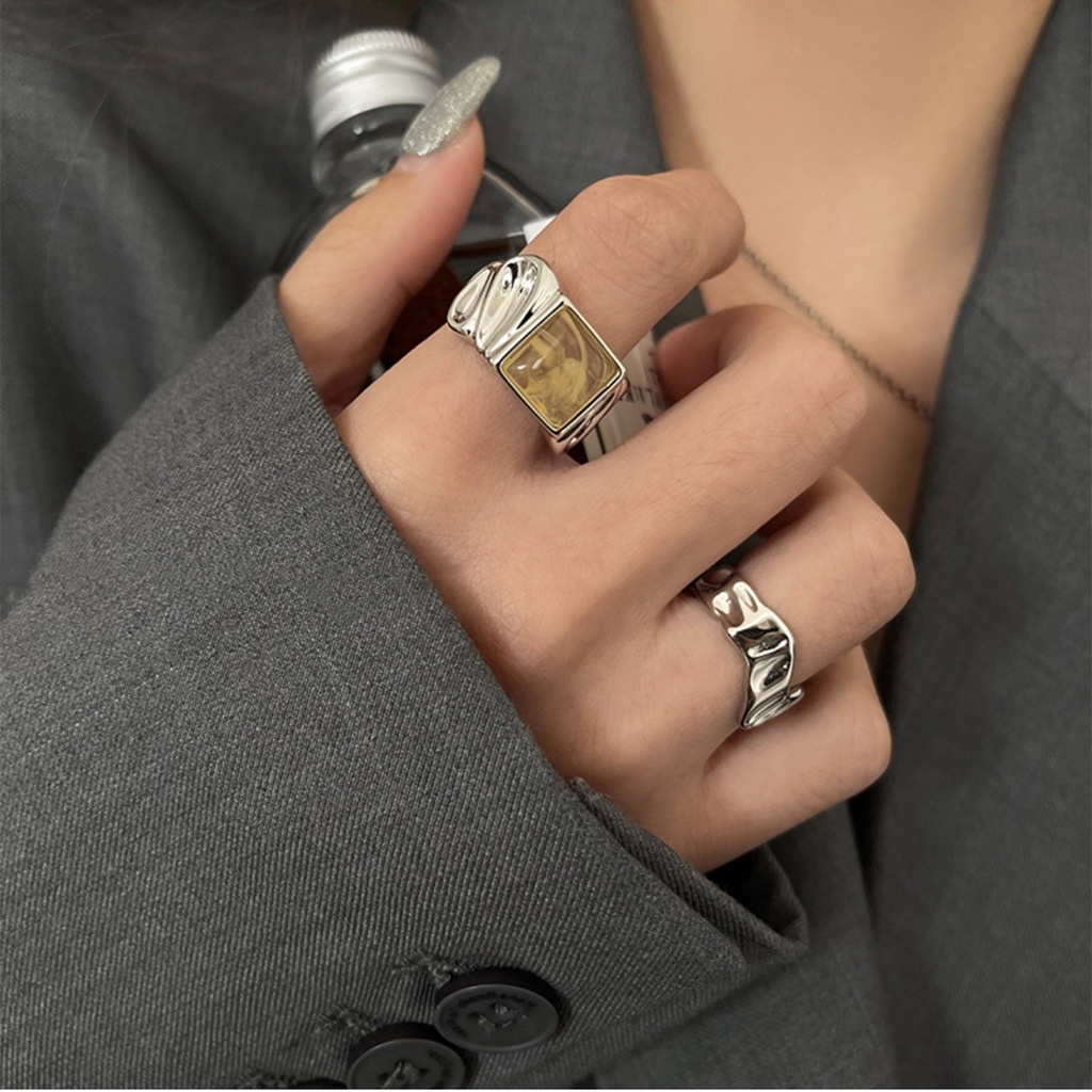 Geometris Tidak Teratur V Cincin Aksesoris Retro Kepribadian Fashion