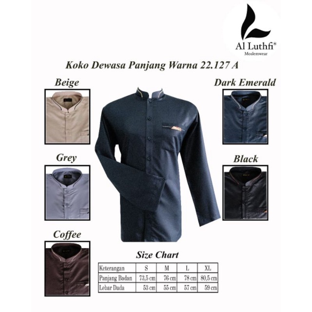 Baju Koko Al-Luthfi Lengan Panjang Premium Warna 22.127A