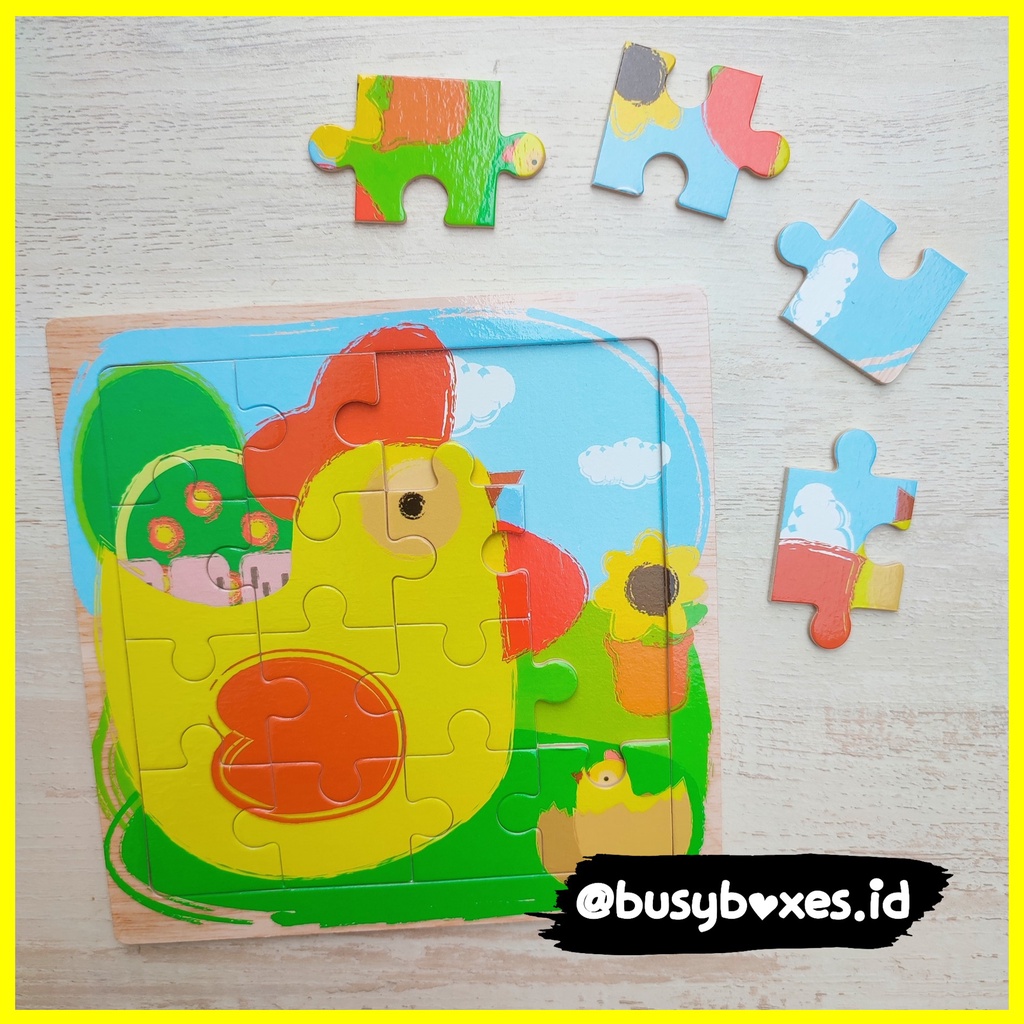 Busyboxes.id Mainan anak puzzle edukasi anak 1 2 3 tahun laki laki perempuan mainan edukasi Montessori puzzle jigsaw 3d kayu hewan binatangpeternakan ayam