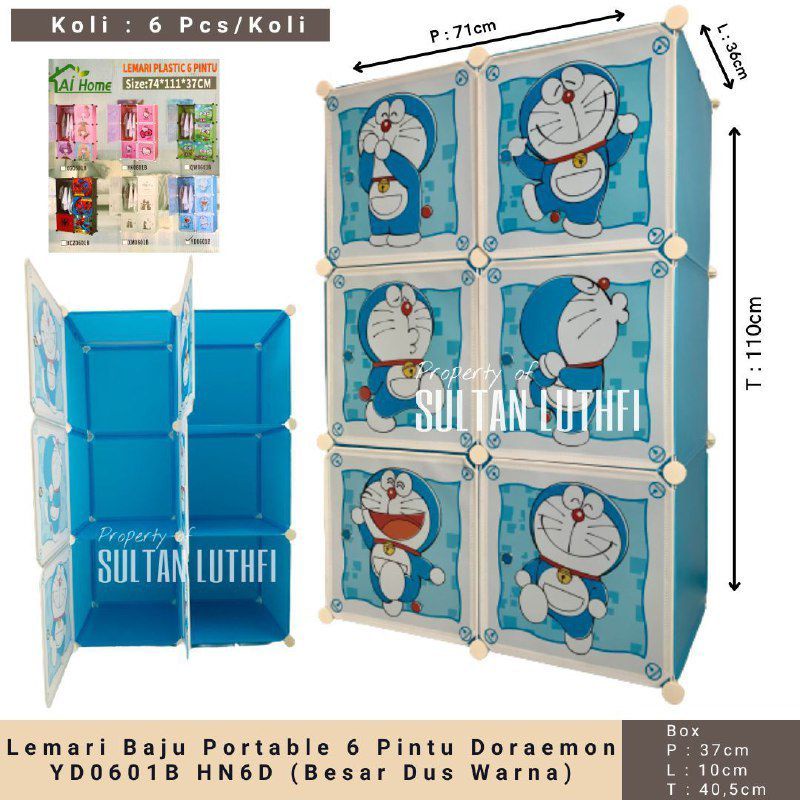 Lemari Baju Portable 6 Pintu Doraemon