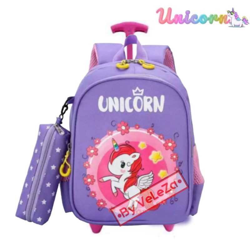 Tas ransel troli anak unicorn 2in1 - tas + tempat pinsil