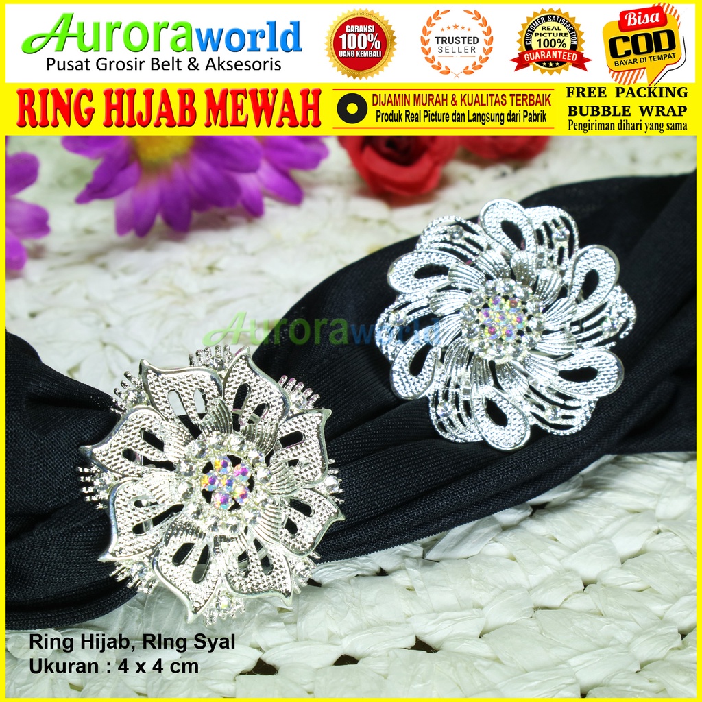 Auroraworld Ring kerudung hijab ring syal permata Ring Pashmina Berlian mutiara Mewah bros cincin kerudung scarf fashion terbaru anti hitam bisa COD RH - 1D