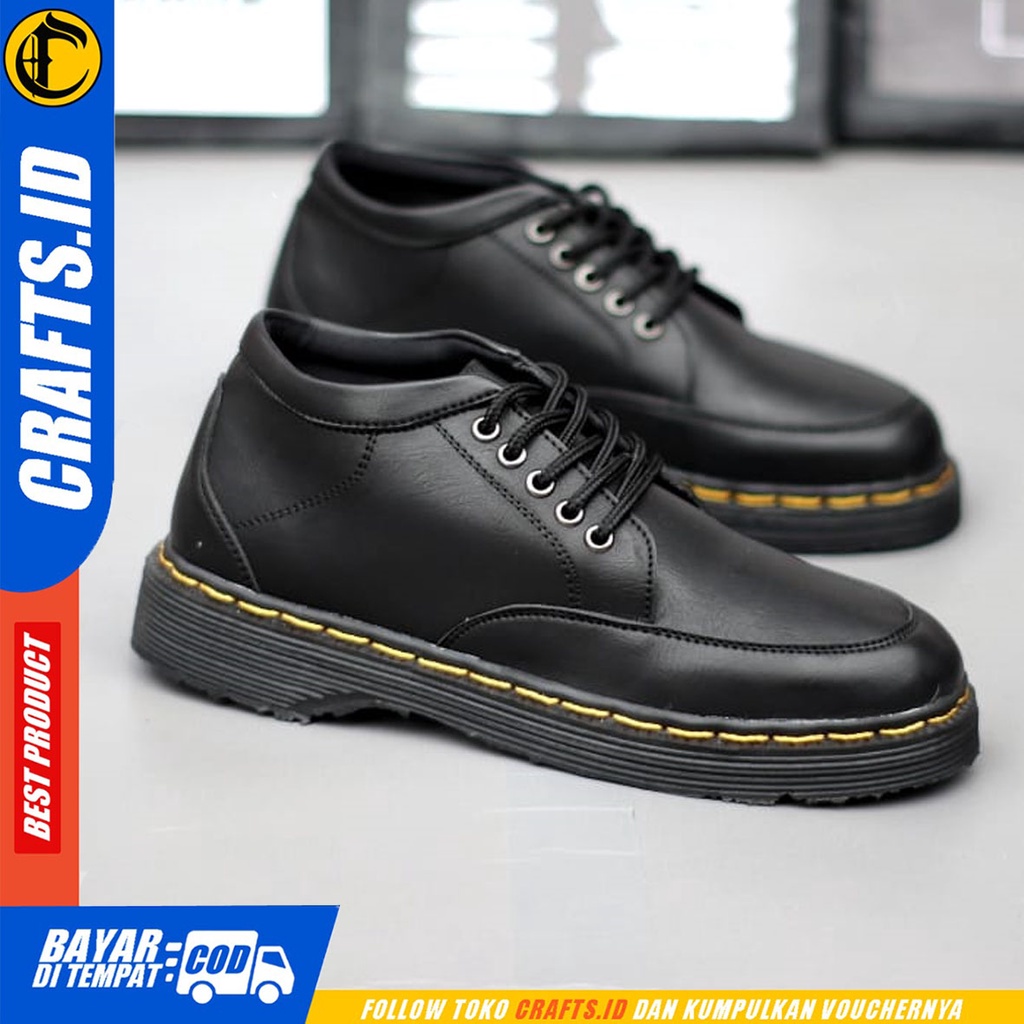 CRAFTS fushi - Sepatu Pantofel Formal Docmart Boots Casual Kerja Hitam Pria