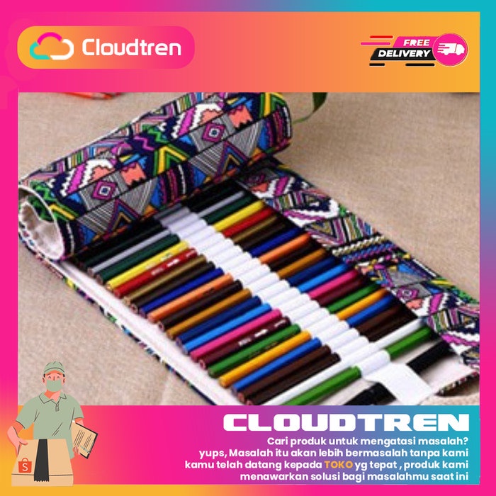

Tas Tempat Pensil Gulung Canvas 48 Slot 20 x 56cm Case Pensil Warna
